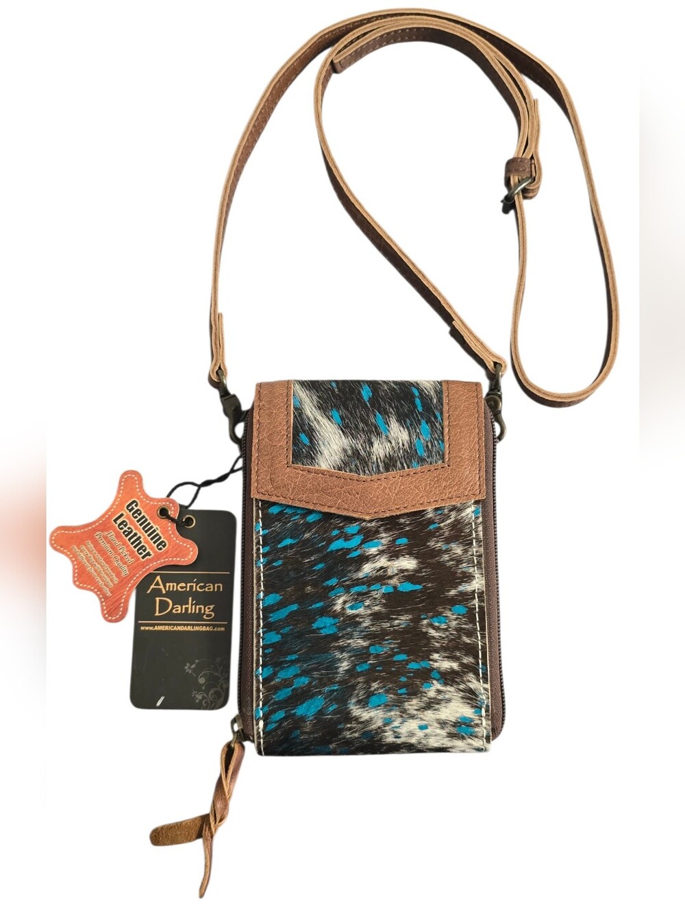 American Darling Brown & Turquoise Leather Crossbody Phone Bag